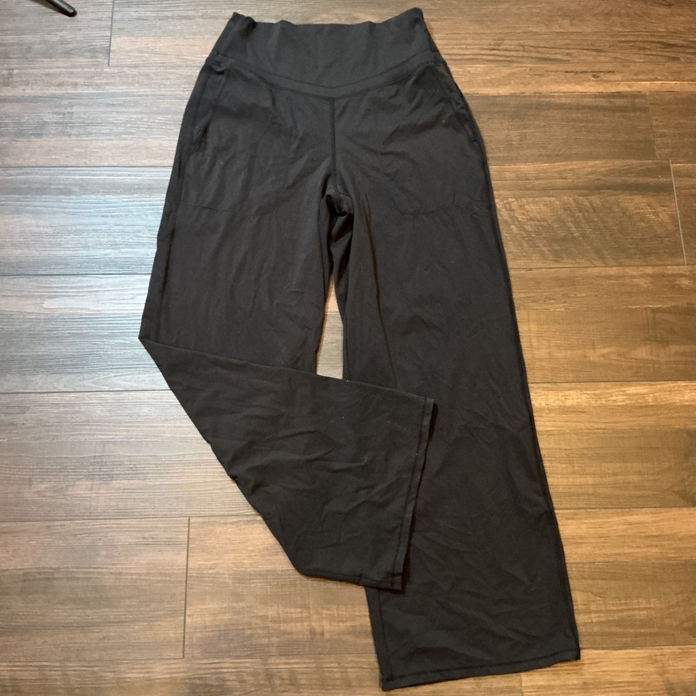 Halara High Waisted Wide Leg Yoga Pants Black V-Seam Pockets Small Athleisure